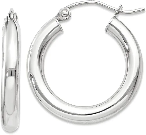 Vista 10 de Juego de aretes de aro de oro blanco de 14 quilates de 0118 pulgadas con forma de tubo redondos clásicos joyería fina para mujeres regalos para ella