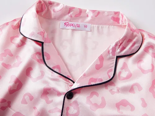 Vista 2 de Topgal Pijama de satén para niñas, estilo abrigo de unicornio y gato, conjunto de pijama sedoso con botones, talla 6-16
