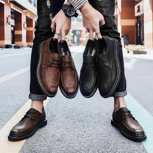 Vista 7 de Zapatos Oxford de cuero cosido a mano para hombre, cómodos, sin cordones, mocasines planos, zapatos náuticos para exteriores, informales