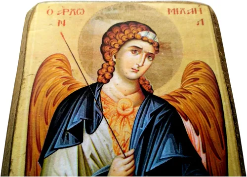 Vista 3 de Icono de madera griego cristiano ortodoxo madera del arcángel Miguel / A0