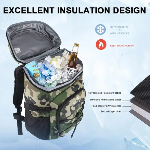 Vista 2 de WOLT Mochila enfriadora, 24 latas aisladas, a prueba de fugas, ligera y suave, enfriador de camping, enfriador de playa de gran capacidad, mochila
