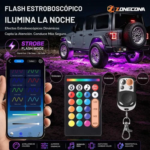 Vista 3 de 8Pods Luces LED RGB de Metal para Rocas con Control Remoto APP/RF, Luces de Resplandor Inferior Multicolor Impermeables para Vehículos con Modo