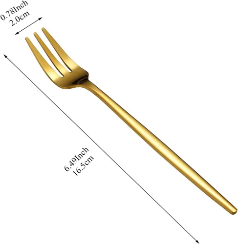 Vista 2 de Evanda Juego de 6 tenedores dorados para postre de 6.3 pulgadas, tenedor de repostería chapado en titanio dorado, tenedor familiar para frutas