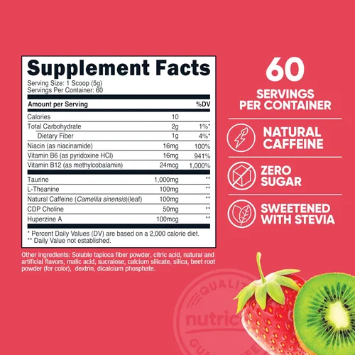 Vista 2 de Nutricost Energy Complex Polvo (Strawberry Kiwi) 10.58 oz, 60 porciones