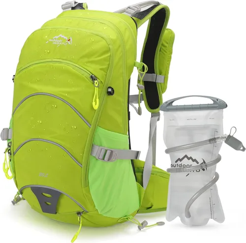 Vista 9 de IX INOXTO Mochila de hidratación de 20 L, mochila impermeable para senderismo, con bolsa de agua de hidratación de 2 litros y cubierta de lluvia