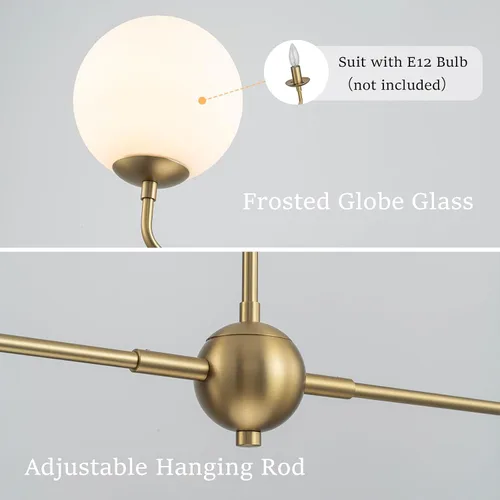 Vista 4 de EDISLIVE Lámpara de araña moderna de globo de leche de 2 luces, lámpara colgante de globo de vidrio esmerilado de 47.2 pulgadas, E12, iluminación
