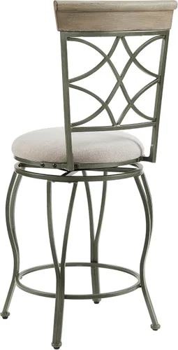 Vista 9 de Linon Curves - Taburete giratorio de metal de peltre de 25 pulgadas con asiento tapizado beige