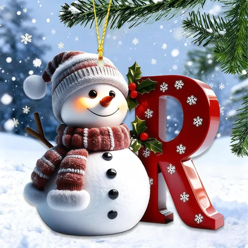 Vista 22 de Adornos de muñeco de nieve de Navidad, linda decoración de árbol de Navidad en forma de letra personalizada colgante, adorno colgante de bricolaje