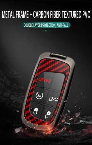 Vista 6 de SANRILY Funda para llavero inteligente con patrón de fibra de carbono, color negro, apta para Jeep Grand Cherokee Renegade para Chrysler 200 300