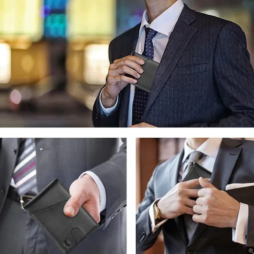 Vista 6 de BIAL Billetera para hombre, billetera delgada plegable con clip para dinero, billetera RFID con 6 tarjeteros de crédito y 1 ventana