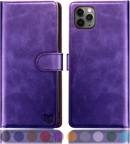 Vista 11 de SUANPOT Funda de piel tipo cartera para iPhone 11 Pro Max de 6.5 pulgadas con bloqueo RFID, soporte para tarjetas de crédito, funda de teléfono