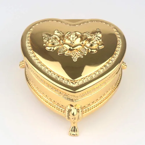 Vista 26 de ROSIKING Caja de música de aleación de metal en relieve en forma de corazón azul, caja musical antigua para joyería con cuerda, regalos
