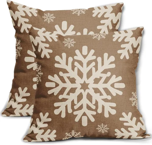 Vista 15 de Fundas de almohada decorativas de Navidad negras 40x40 cm con copos de nieve blancos de Navidad, juego de 2, temática rústica de invierno