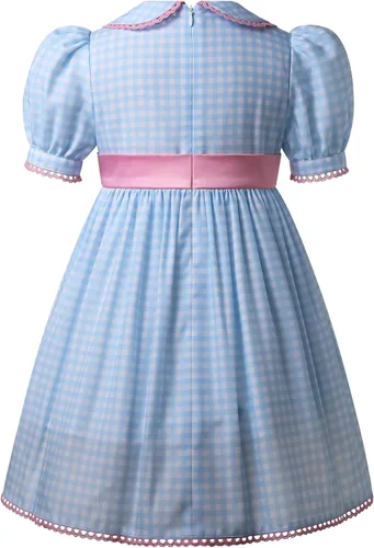 Vista 2 de Pettigirl Disfraz de hermana gemela brillante para niñas, disfraz de hermana para niños, muñeca espeluznante azul aterradora para Halloween