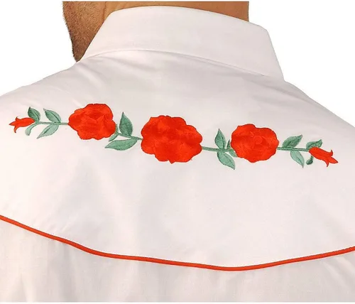 Vista 2 de ELY CATTLEMAN Camisa occidental de manga larga para hombre con bordado de rosas