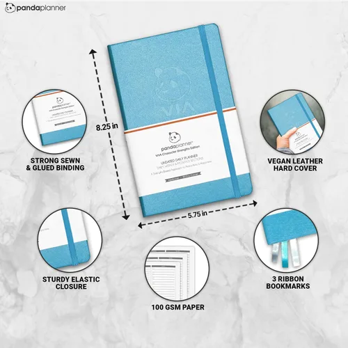 Vista 5 de Panda Planner - Agenda diaria sin fecha, organización de 90 días, productividad y felicidad basada en fortalezas VIA, establece objetivos, agenda