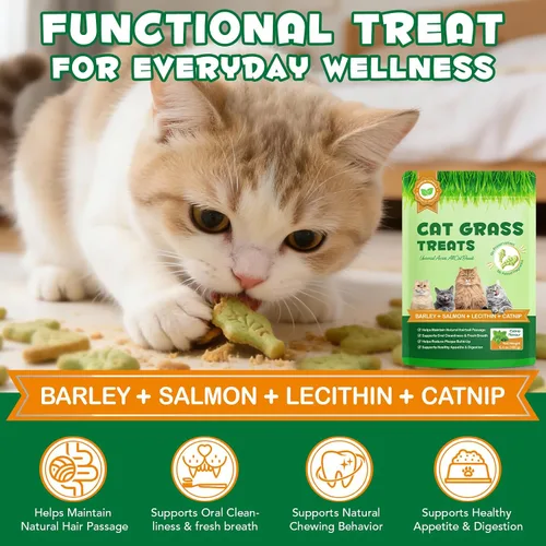 Vista 2 de Golosinas de hierba para gatos, golosinas para control de bolas de pelo en interiores, delicioso palo de dentición de hierba para quitar bolas