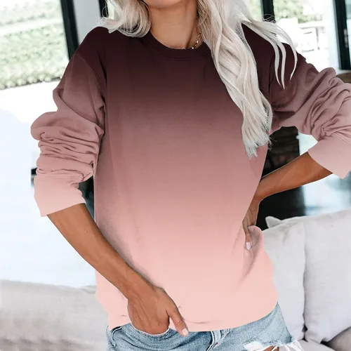 Vista 2 de SHAOBGE Sudadera de otoño con cuello redondo para mujer, ligera, casual, de manga larga, de gran tamaño, linda sudadera con capucha