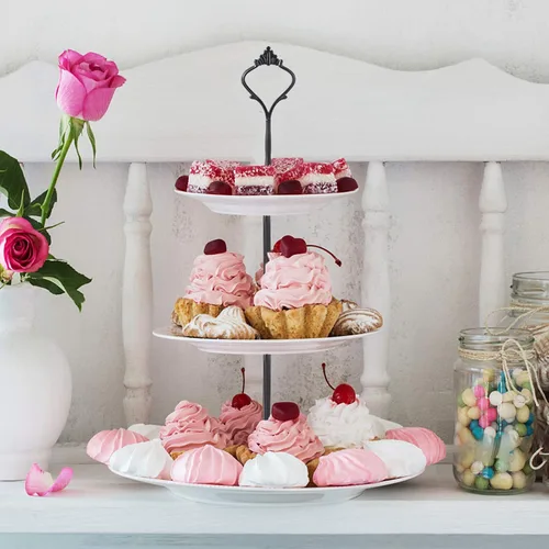 Vista 4 de Juego de 6 bandejas escalonadas para soporte de pastel, corona, soporte de 3 niveles para tartas, accesorios para bodas y fiestas, resina para Negro