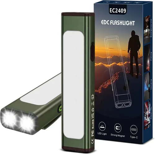 Vista 16 de Linterna plana EDC recargable, 1200 lúmenes USB-C (naranja, 1 unidad) Linterna de bolsillo con clip, 9 modos de luz magnética impermeable pequeña