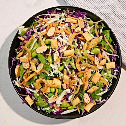 Vista 4 de Fresh Gourmet Asian Fusion Crunch - Bolsa de 3.5 onzas, individual Wonton de ajo y jengibre, cebollas crujientes, almendras en rodajas Ensaladas