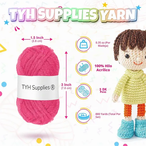 Vista 4 de TYH Supplies - Paquete de 40 madejas de hilo acrílico, de 20 m, de colores surtidos, perfectas para proyectos de mini punto y ganchillo