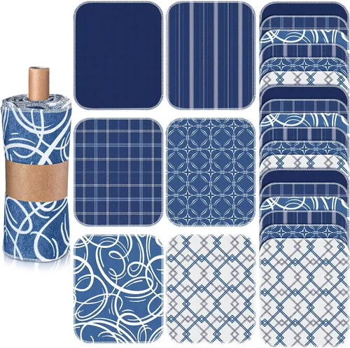 Vista 17 de Paquete de 36 paños de cocina japoneses reutilizables, trapos de limpieza lavables de algodón para el hogar (Azul)