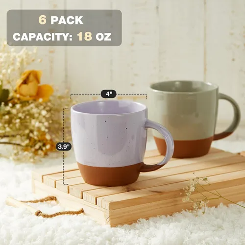 Vista 3 de Juego de 6 tazas de café de cerámica en color Morandi (grandes), tazas de café de 18 oz con asa, taza de café con leche, taza grande para mujeres