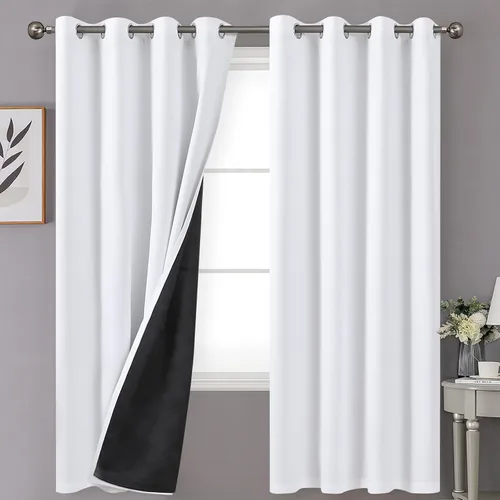 Vista 75 de YoungsTex - Cortinas 100% opacas para dormitorio, con aislamiento térmico y ojales, cortinas oscuras negras con capa pesada para ventana de sala