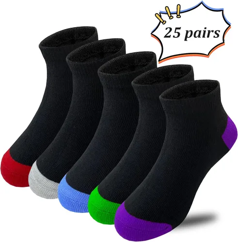 Vista 3 de Tsmollyu Calcetines para niños, 25 pares de calcetines deportivos para niños, calcetines deportivos de corte bajo