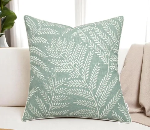 Vista 4 de Funda de Cojín Decorativo Cuadrada de Acento con Bordado de Hojas de Helecho - Sofá, Silla, Sofá, Dormitorio, Sala de Estar, Decoración del Hogar