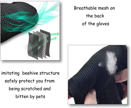 Vista 5 de Guante de aseo para deshedding - Cepillo removedor de pelo de mascotas eficiente para perros, gatos, caballos (pelo largo y corto)