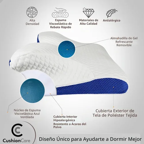 Vista 3 de Almohada de gel refrescante para el dolor de cuello y hombros, almohada cervical de espuma viscoelástica con soporte ortopédico de contorno y funda