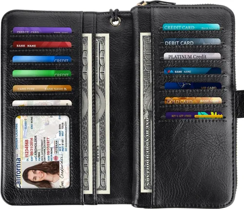 Vista 2 de Coco Rossi Billeteras para mujer con múltiples tarjetero, cartera de embrague, tarjetero, organizador de tarjetas para mujer con correa