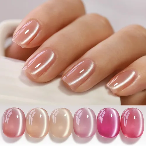 Vista 25 de Double Rhythm Juego de esmaltes de gel de ojo de gato, 6 colores, purpurina brillante con imán, holográfico, reflectante, magnético, UV, kit de arte
