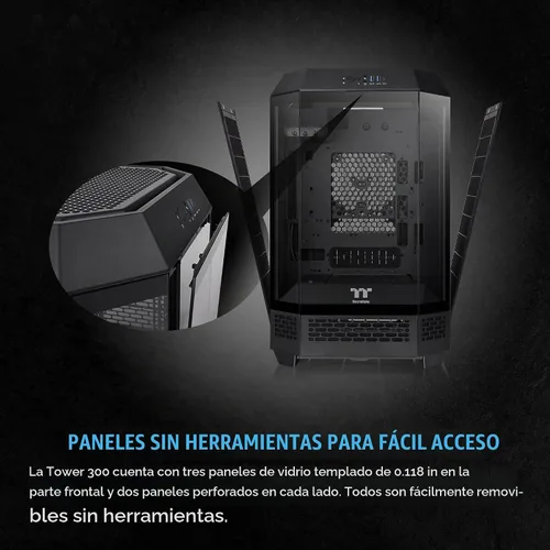 Vista 5 de Thermaltake Carcasa micro ATX negra Tower 300; ventilador CT de 0.079 x 5.512 in incluido; soporta radiador de hasta 16.535 in; kit de soporte