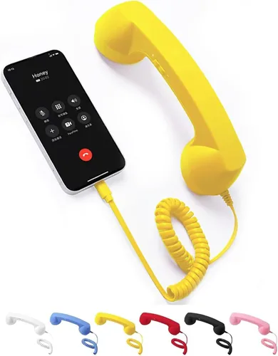 Vista 8 de Teléfono retro con cable, teléfono celular para iPhone, receptor de mango fijo estilo teléfono tipo C con micrófono, botón de respuesta, práctico