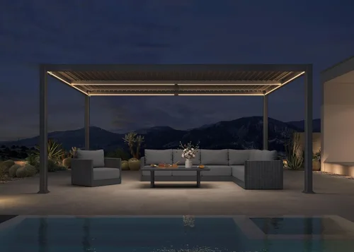 Vista 10 de PURPLE LEAF Pérgola con listones 92KS de 8 x 10 pies con tira LED regulable solar integrada, techo ajustable de aluminio a prueba de lluvia