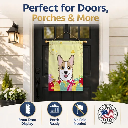 Vista 648 de Caroline's Treasures BB1923GF Bandera decorativa para jardín con diseño de Border Collie, para caza de huevos de Pascua, para jardín, jardín, patio