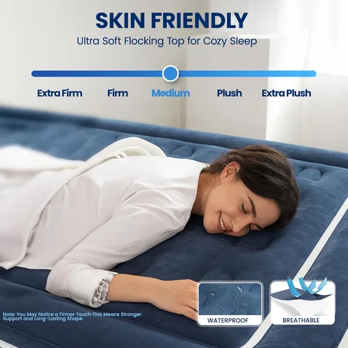 Vista 10 de KINGJERRY Colchón de aire doble con bomba integrada y 4 asas portátiles, colchón inflable elevado de 18 pulgadas para invitados, cama de aire