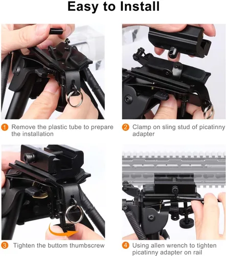 Vista 6 de TWOD - Bípodes tácticos ajustables para rifle de 6-9/6.3-6.9 pulgadas, riel Picatinny con adaptador adicional Bipod with Mount Adapter for Hunting
