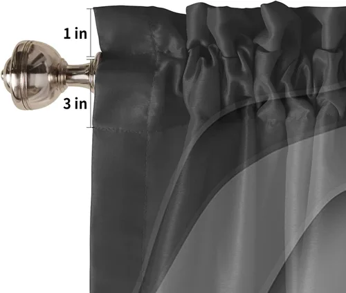 Vista 6 de Cenefa de amarre para ventanas, cenefa geométrica moderna gris con bolsillo para barra, tratamiento de ventana, cortinas cortas abstractas grises