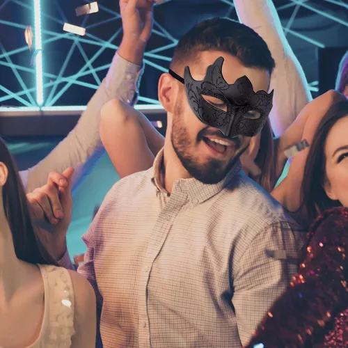 Vista 5 de SIQUK Juego de máscaras para parejas, máscara veneciana, máscara de plástico para disfraz de Halloween, máscara de Mardi Gras para mujeres y hombres