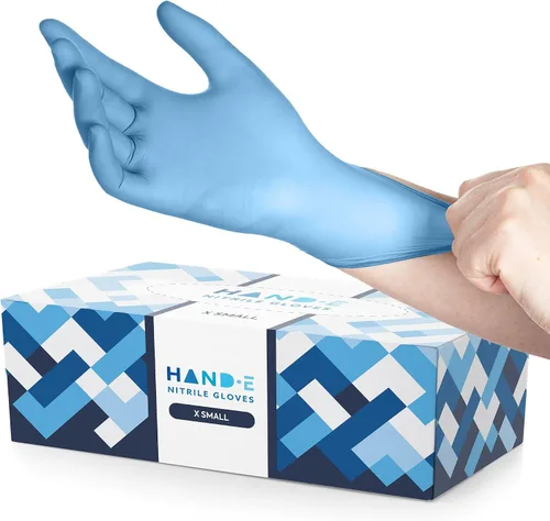 Vista 13 de Guantes desechables de nitrilo azul Hand-E Touch - Guantes de examen médico sin látex, sin polvo, seguros para alimentos, para cocinar
