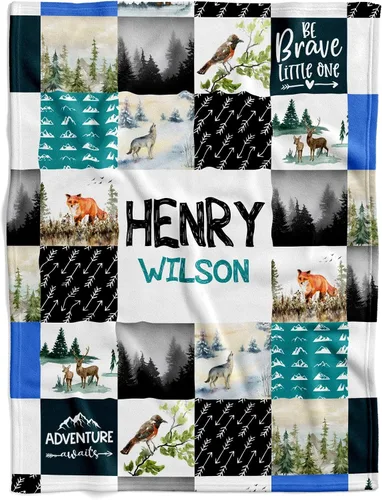 Vista 29 de Manta personalizada de ciervo alpino para bebé, manta personalizada para el cuarto de bebé, manta de vellón suave para la vida silvestre, ropa