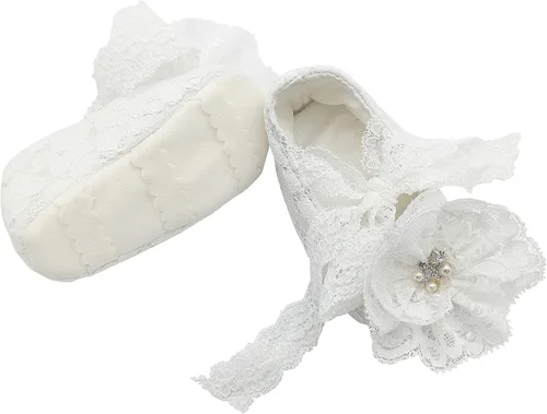 Vista 6 de Glamulice Conjunto de zapatos y diadema para recién nacidos, para bautizo, bautizo, sesión de fotos, comunión, para recién nacidos