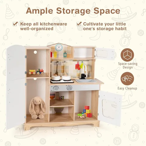 Vista 5 de HOMGX - Juego de cocina de juguete para niños con microondas, grifo, estufa, luz y sonido realistas, accesorios de utensilios de cocina, juguete