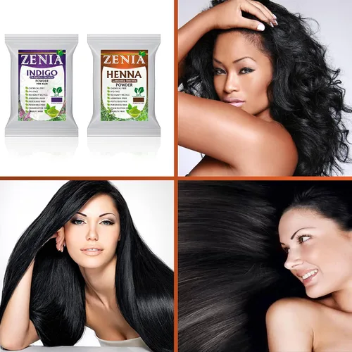 Vista 5 de Zenia Indigo Powder y 3.53 oz de henna paquete combinado de tinte para el cabello