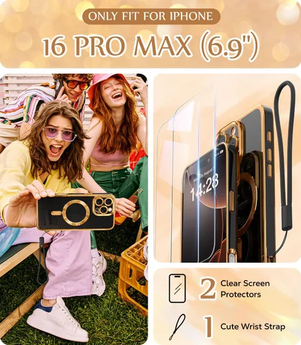 Vista 2 de Meifigno Funda para iPhone 16 Pro Max de 6.9 pulgadas, [correa de muñeca y 2 protectores de pantalla] [protección de cámara elevada envolvente]