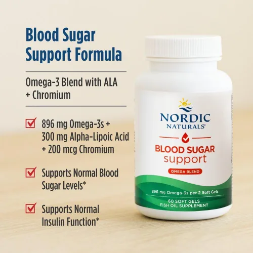 Vista 3 de Nordic Naturals Omega azúcar en sangre, limón, 60 geles blandos, 896 mg de omega-3 + ácido alfa lipoico y cromo, metabolismo, sin OMG, 30 porciones